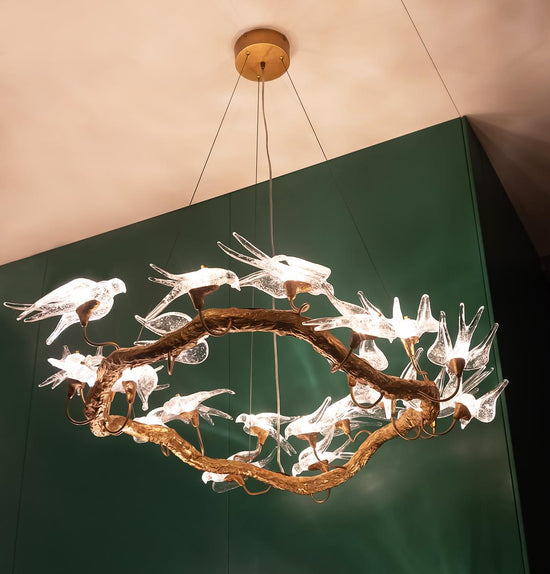 Peru Brass Transparent Swallow Glass Chandelier 100Cm