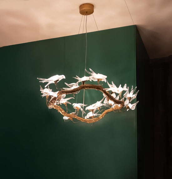 Peru Brass Transparent Swallow Glass Chandelier 80 Cm