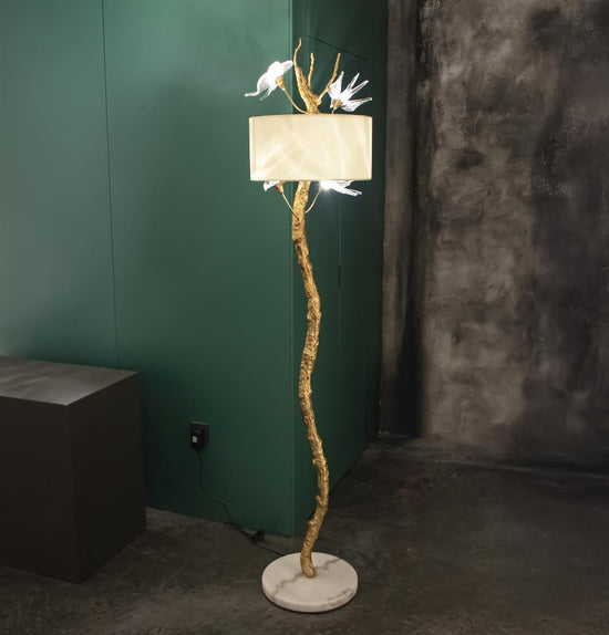 Peru Brass Transparent Swallow Glass Floor Lamp 194Cm