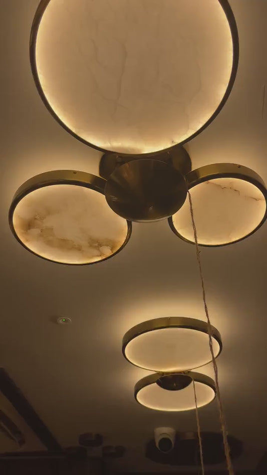 Vintage Brass Triple Flower Marble Ceiling Light, Art Deco Handmade Lamp, Home Decor Hanging Lighting,  MODEL : RABAT