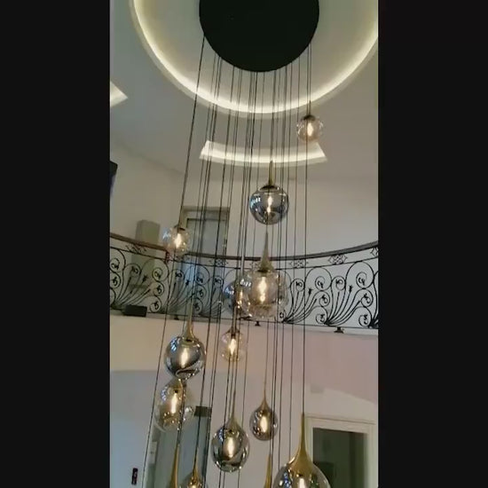 Modern Design Chandelier Lighting, Art Deco Light, Glass Globe Pendant Lamp, Handmade Stairwell Ceiling lamp. MODEL : KARATAY