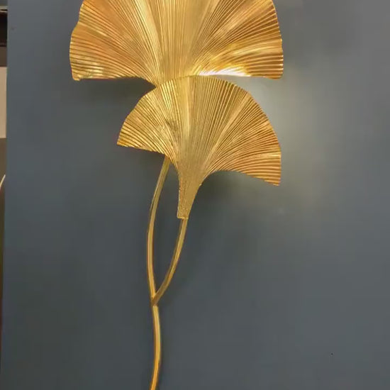 Handmade Ginkgo Double Leaf Sconce Lighting, Mid Century Gold Wall Lamp, Home Decor Wall Mounted Lamp. MODEL : ASTARA