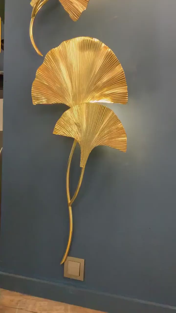 Handmade Ginkgo Double Leaf Sconce Lighting, Mid Century Gold Wall Lamp, Home Decor Wall Mounted Lamp. MODEL : ASTARA
