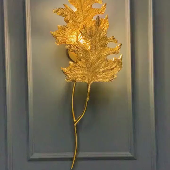 Sycamore Double Leaf Wall Sconce, Natural Shaped Handmade Gold Lamp, Home Decor Wall Mounted Lamp, Art Decor Wall Light. MODEL : GENCE