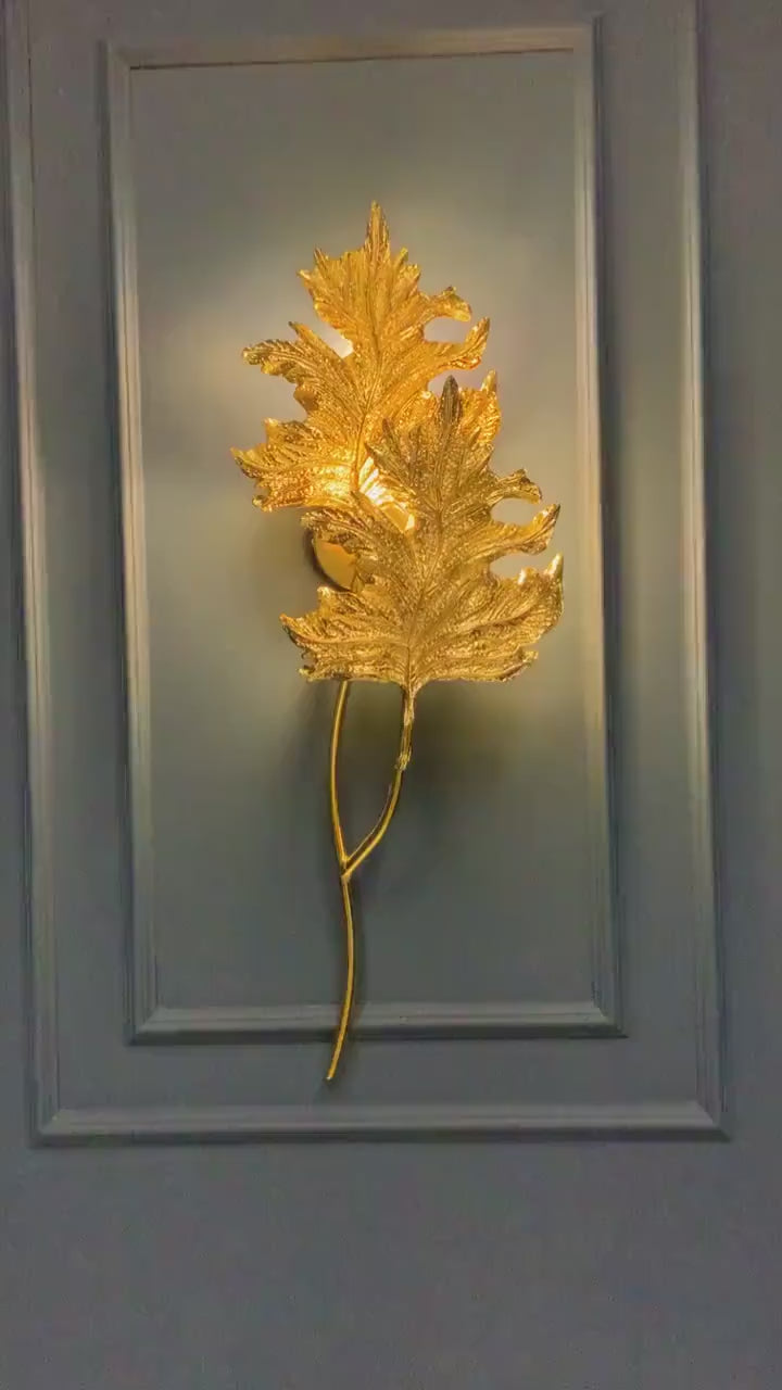 Sycamore Double Leaf Wall Sconce, Natural Shaped Handmade Gold Lamp, Home Decor Wall Mounted Lamp, Art Decor Wall Light. MODEL : GENCE