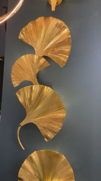 Mid Century Triple Ginkgo Leaf Wall Sconce, Handmade Gold Lamp, Home Decor Lighting, Art Deco Wall Art Light. MODEL : ASTARA