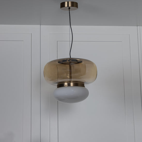 Salvador Honey & White Glass Antique Pendant Light 27 Cm