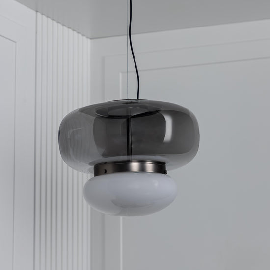 Salvador Smoked & White Glass Antique Pendant Light 27 Cm