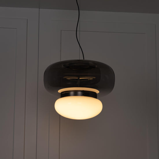 Salvador Smoked & White Glass Antique Pendant Light 27 Cm