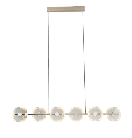 Üsküp 6-Piece Transparent Crystal Chrome Dining Table Chandelier