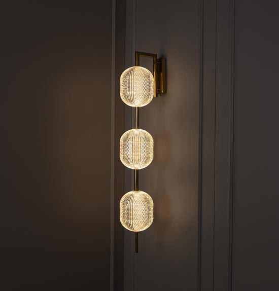 Sofia Triple Acrylic Antique Wall Sconce 90 Cm