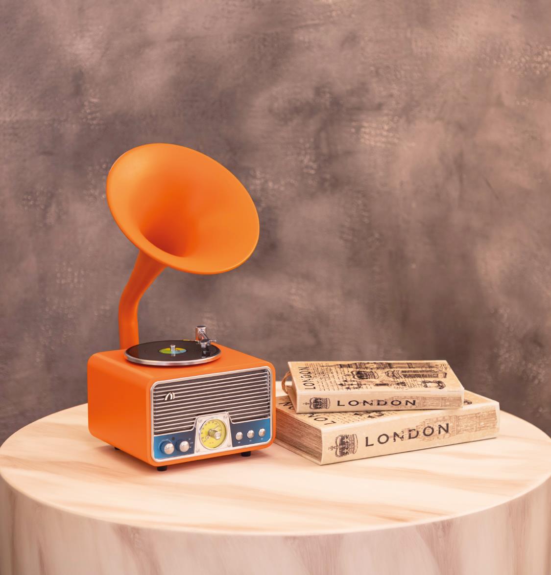Orange-Chrome Gramophone - Mini Music Player