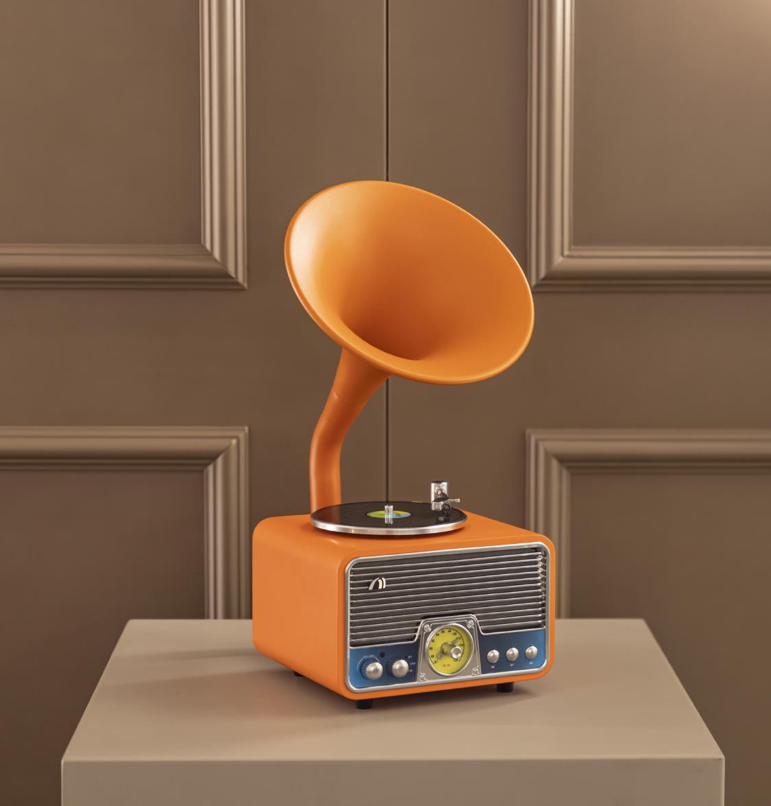 Orange-Chrome Gramophone - Mini Music Player