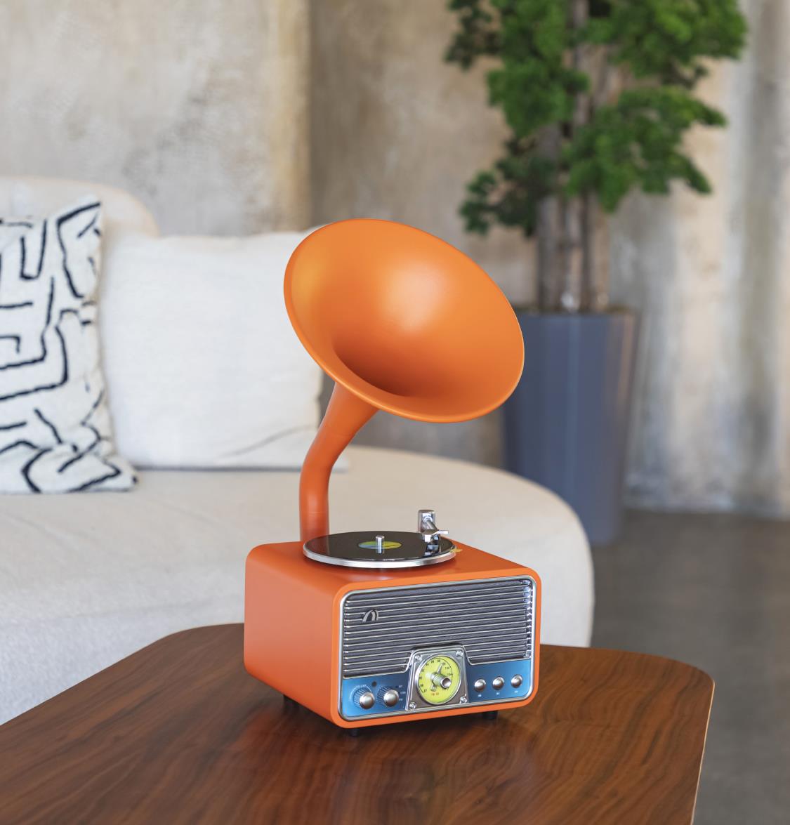 Orange-Chrome Gramophone - Mini Music Player