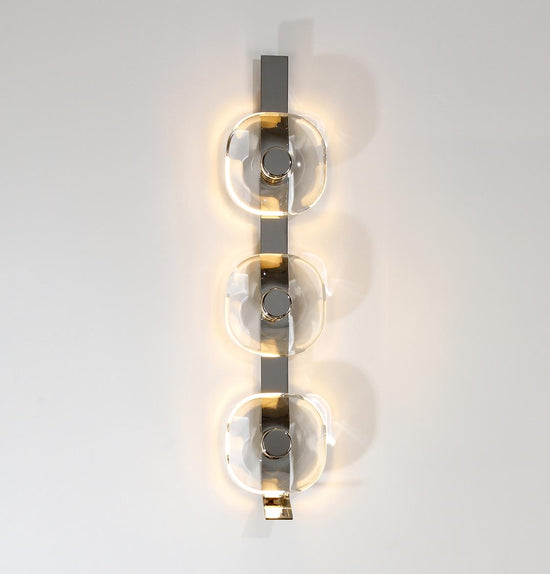 Üsküp Transparent Crystal Chrome Triple Led Wall Sconce