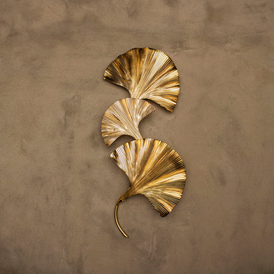 Astara Mid Century Triple Ginkgo Leaf Wall Sconce, Handmade Gold Lamp, Home Decor Lighting, Art Deco Wall Art Light
