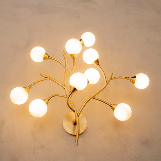 Brass Branches LED Sconce Lighting, Home Decor Chrome Hanging Light, Handmade Art Deco Housewarming Gift Wall Lamp Shade, MODEL : DEMET