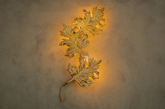 Sycamore Triple Leaf Wall Sconce, Natural Shaped Handmade Gold Lamp, Home Decor Lighting, Art Deco Wall Light MODEL : GENCE