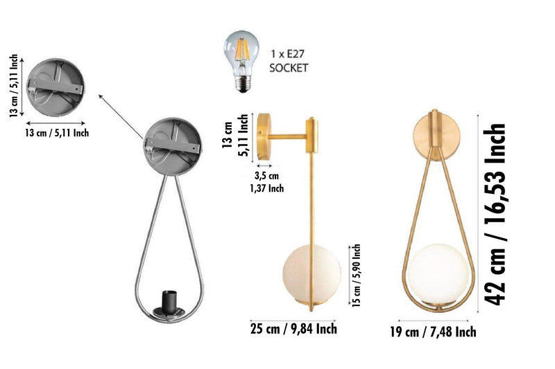 Brass & Glass Drop Lamp Fixture, Bathroom Light, Bedroom Wall Lamp, Home Decor Wall Lighting, Modern Handmade Sconce, MODEL : CAPELLA