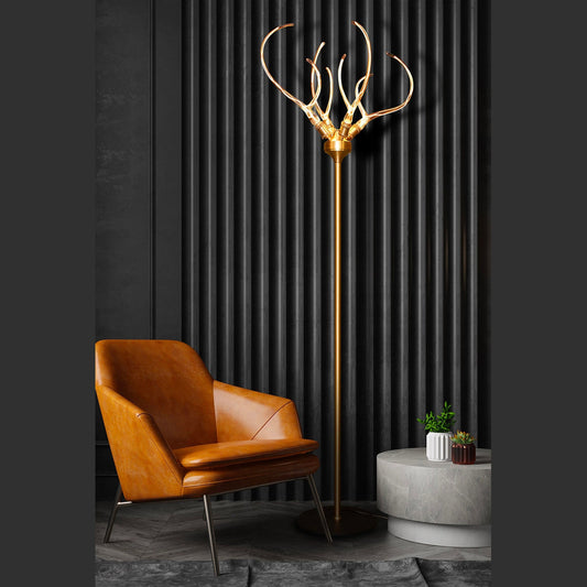 Brass Horn Floor Lamp, Mid Century Corner Light, Home Decor Floor Standing Lighting, Art Deco Floor Lighting MODEL : GALATA