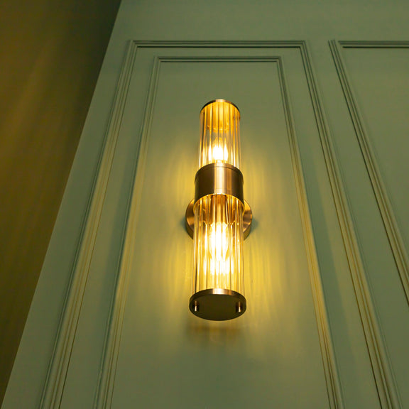Handmade Dual Glass Tube Wall Lamp, Modern Home Decor Bedside Lighting, Brass Light, Housewarming Gift Hanging Sconce MODEL: MARSILYA