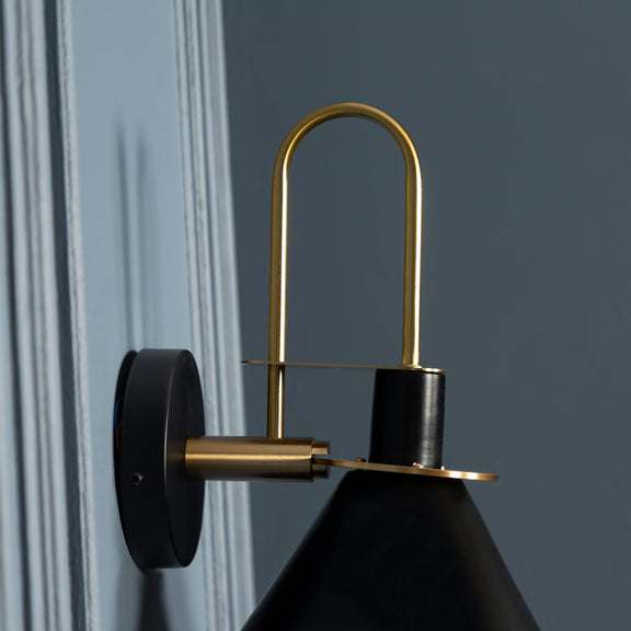 Black & Brass Wall Mounted Lamp, Art Deco Sconce, Housewarming Gift Wall Light, Hanging Wall Lighting MODEL: NARA