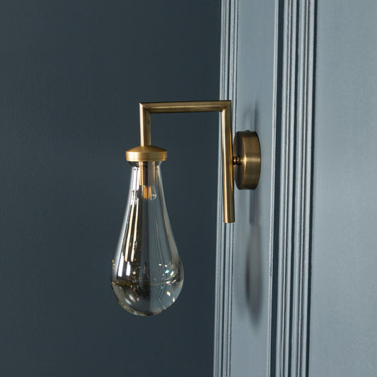 Amber / Smoky Glass Sconce, Drop Brass / Chrome Wall Lighting, Modern Home Decor, Art Deco LED Light, Housewarming gift Lamp, MODEL :BENIN