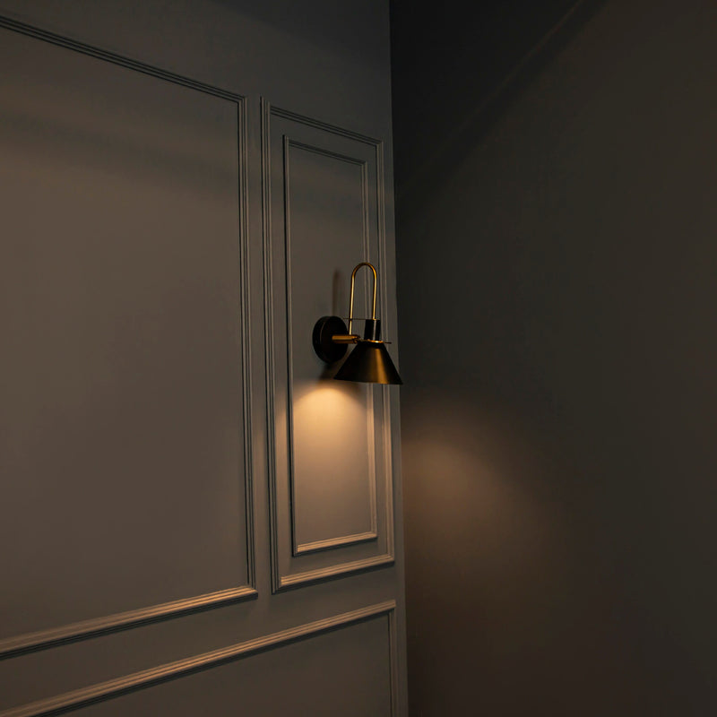 Black & Brass Wall Mounted Lamp, Art Deco Sconce, Housewarming Gift Wall Light, Hanging Wall Lighting MODEL: NARA