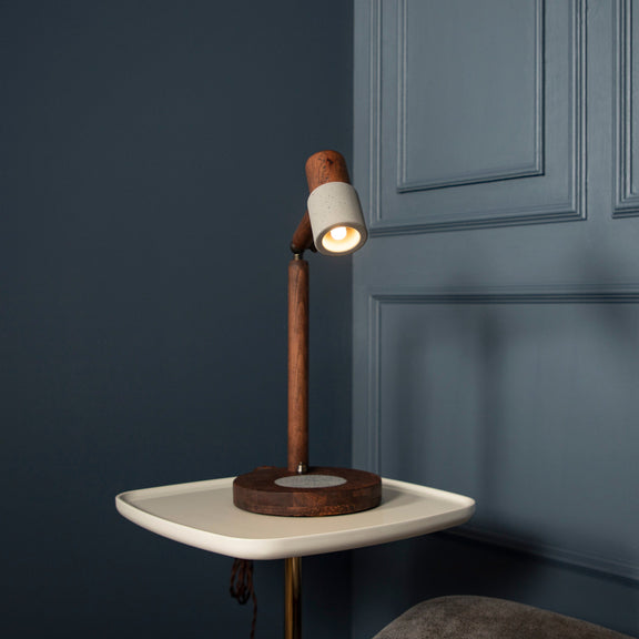 Concrete Cement Table Lamp, Wireless Charger Table Light, Handmade Wood Lighting, Vintage Reading Desk Lighting. MODEL : TOCHI