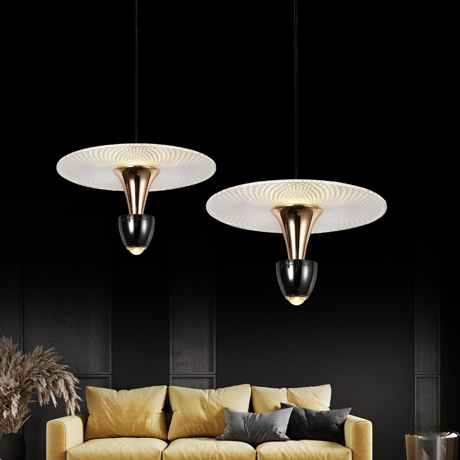 Gold and Platinum Plexiglass Single Pendant Lamp, Handmade LED Pendant Light, Housewarming Gift Art Deco Hanging Lighting MODEL : ULGEN