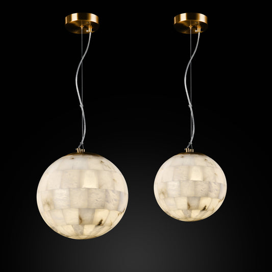 Square Segmented Sphere Marble Pendant Lamp, Handmade LED Chandelier, Organic Light, Art Deco Hanging Lighting MODEL : ATLAS